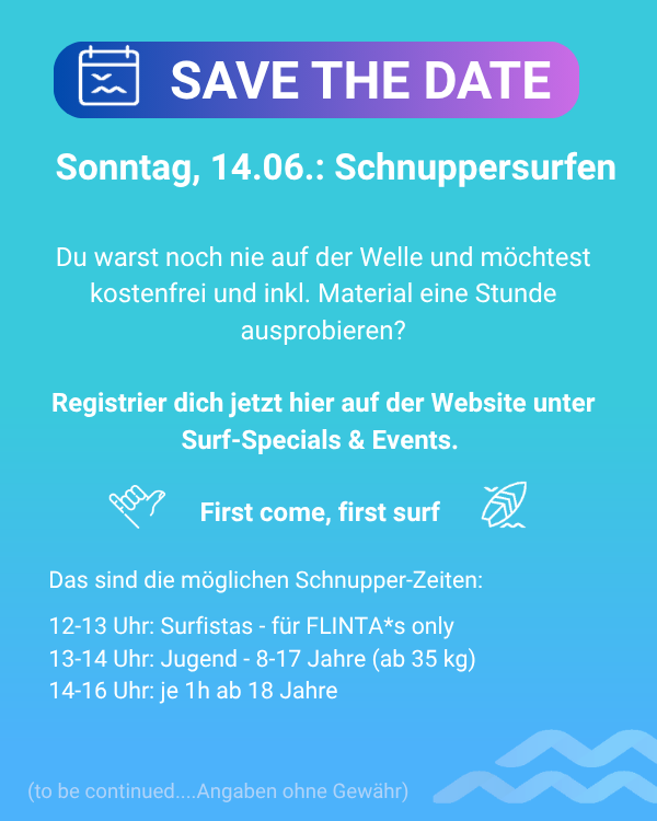 Ankündigung für Schnuppersurfen am 14.06.